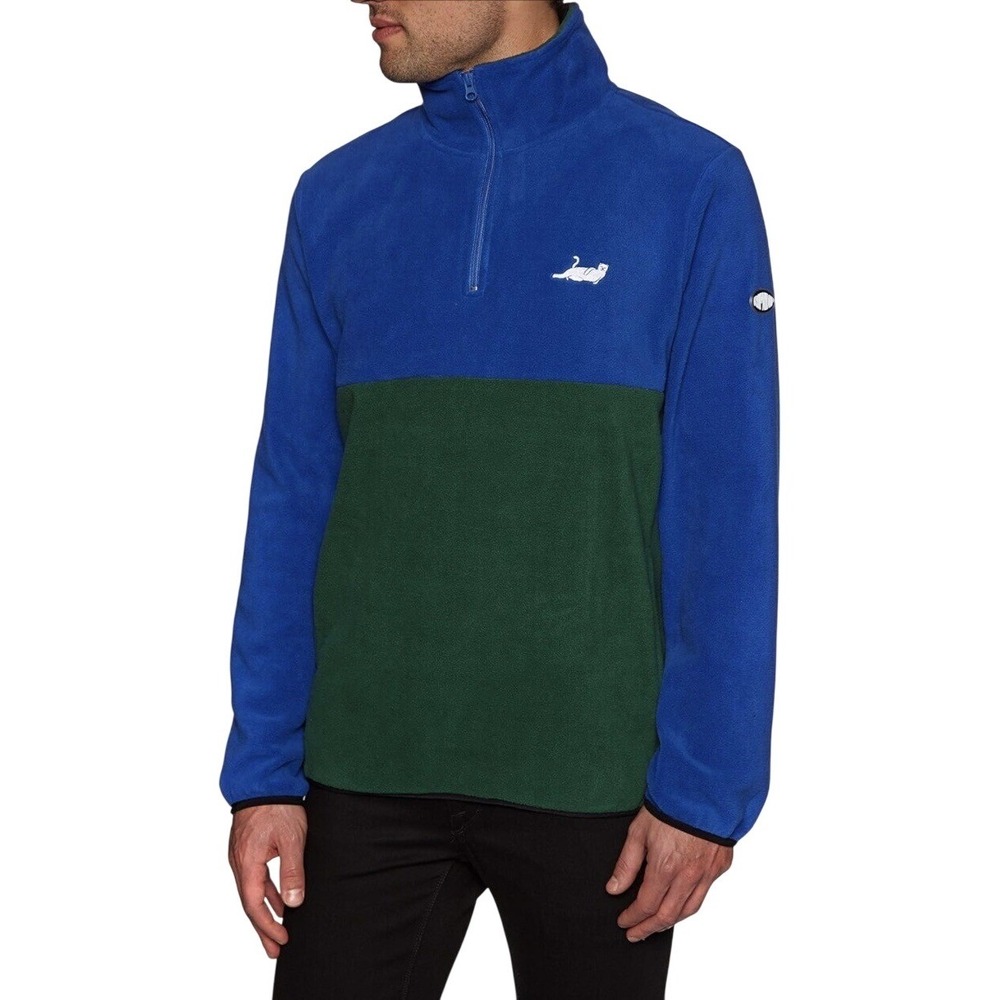 RipNDip Castanza Colorblock Blue/Green‎ Fleece Quarter Zip Pullover Size Small